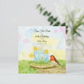 Save The Date 60th Birthday Robin Daffodil Cake (Debout devant)