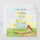 Save The Date 60th Birthday Robin Daffodil Cake (Devant)