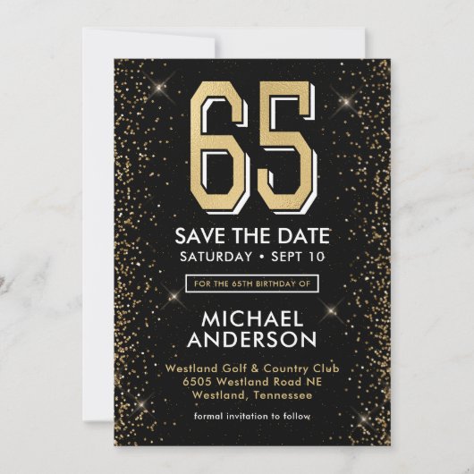 Save The Date 65e anniversaire noir moderne (Devant)