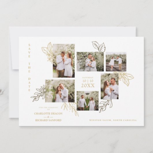 Save The Date 6 Photos Collage Wedding Botanical Branches Frame  (Devant)