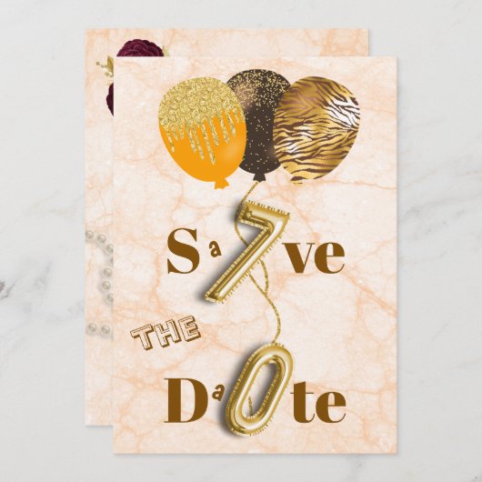 Save The Date 70e anniversaire inhabituel Parties scintillant ba (Devant / Derrière)