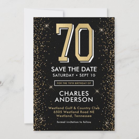 Save The Date 70e anniversaire noir moderne (Devant)