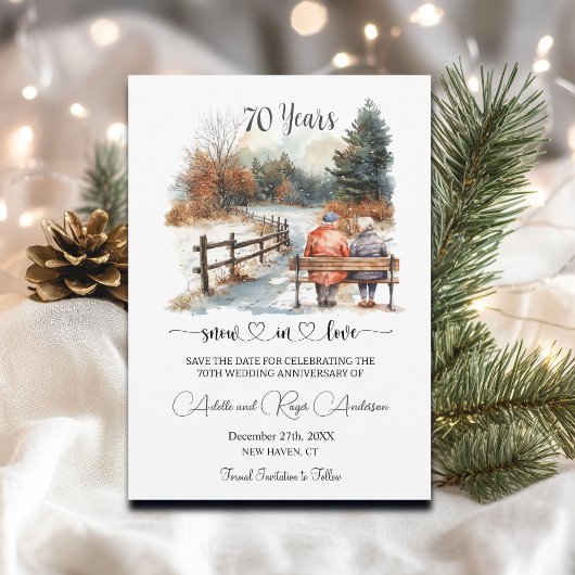 Save The Date 70th Wedding Anniversary Winter Landscape Romantic