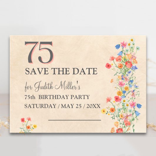 Save The Date 75e anniversaire élégant - Conception de fleurs sa