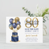 Save The Date 80e anniversaire Marine Blue Balloon Cake (Debout devant)