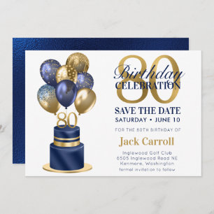 Save The Date 80e anniversaire Marine Blue Balloon Cake