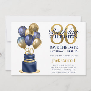 Save The Date 80e anniversaire Marine Blue Balloon Cake
