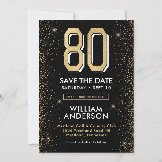 Save The Date 80e anniversaire noir moderne (Devant)