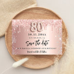 Save The Date 80e anniversaire rose or rose argent<br><div class="desc">A Save the Date pour une fête de 80e anniversaire. arrière - plan rose à dégradé d'or décoré avec de l'or rose et des gouttes faux argent. Personnalisez et ajoutez une date et un nom/texte. Le texte : Save the Date est écrit avec un grand script de style à la...</div>