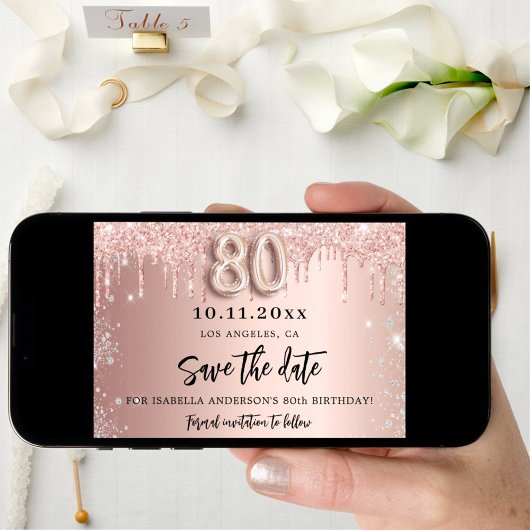 Save The Date 80e anniversaire rose or rose argent