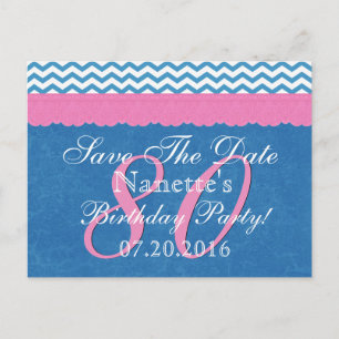 Save the Date 80th Birthday Roze Blauwe Kant Aankondigingskaart