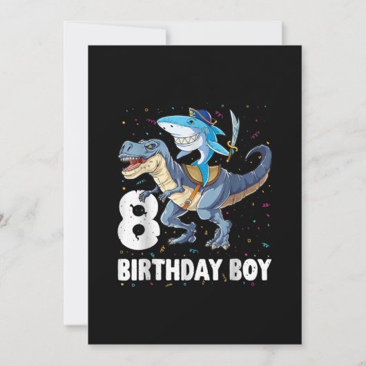 Save The Date 8 ans, 8e anniversaire Garçon requin Dinosaure Pri (Devant)
