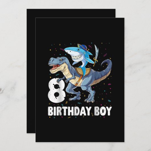 Save The Date 8 ans, 8e anniversaire Garçon requin Dinosaure Pri (Devant / Derrière)