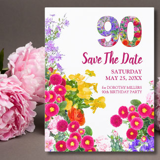 Save The Date 90e anniversaire floral moderne 90 Enregistrer la 