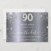Save The Date 90e anniversaire parties scintillant argent glam e (Devant)
