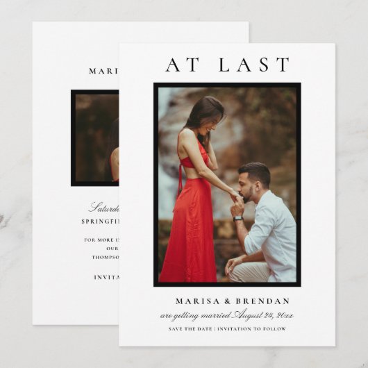 Save The Date À Dernier Elegant noir et blanc photo (Devant / Derrière)