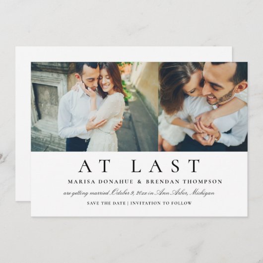 Save The Date À Dernier Elegant noir et blanc photo Mariage (Devant / Derrière)