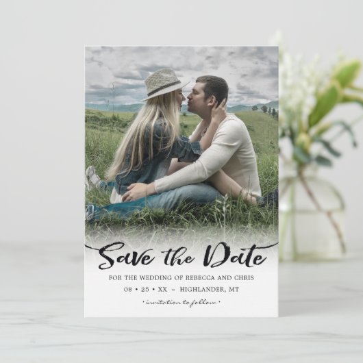 Save The Date À l'horizon, photo Enregistrer l'invitation de la (Debout devant)