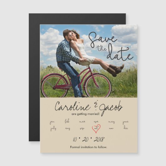Save the Date, Aangepaste foto, Modern Script, Har Magnetische Uitnodiging (Voorkant / Achterkant)