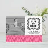 Save the Date Aankondigingen {Roze Chevron} (Staand voorkant)