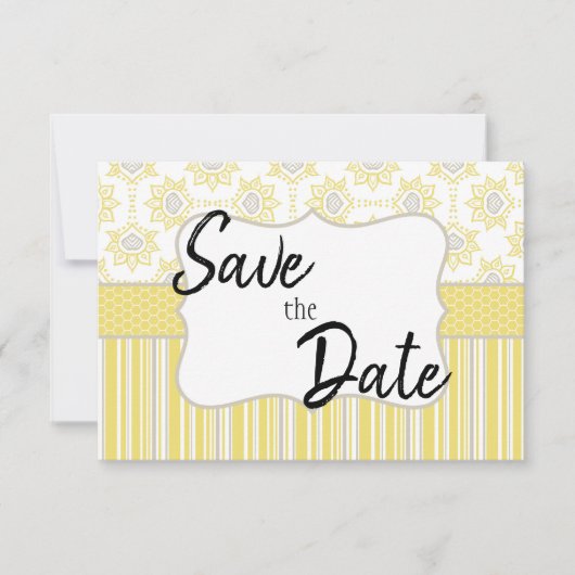 Save The Date Abeille Géométrique Jaune et Gris (Devant)
