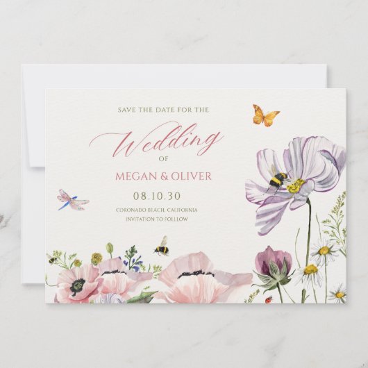 Save The Date Abeilles de fleurs esthétiques en fleurs (Devant)