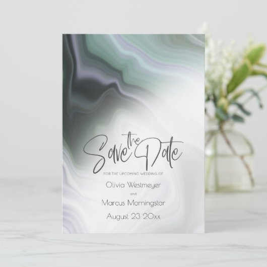 Save the date | Abstract Dusty Sage Bleek Violet Kaart (Staand voorkant)