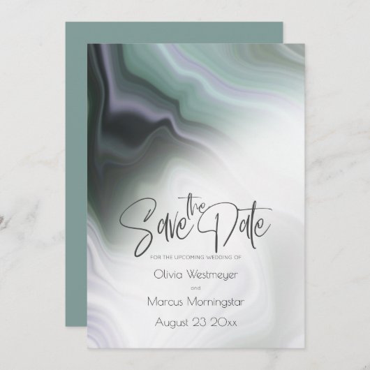 Save the date | Abstract Dusty Sage Bleek Violet Kaart (Voorkant / Achterkant)