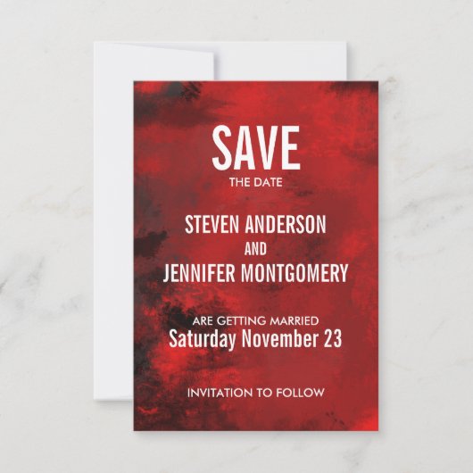 Save The Date Abstrait artistique moderne noir et rouge Mariage (Devant)