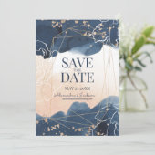 Save The Date Abstrait Bleu Blush Or Aquarelle Luxe (Debout devant)