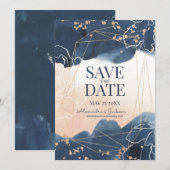 Save The Date Abstrait Bleu Blush Or Aquarelle Luxe (Devant / Derrière)