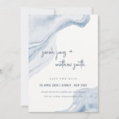 Save The Date Abstrait Blue Beige Sea Waves Sand Beach Wedding (Devant)