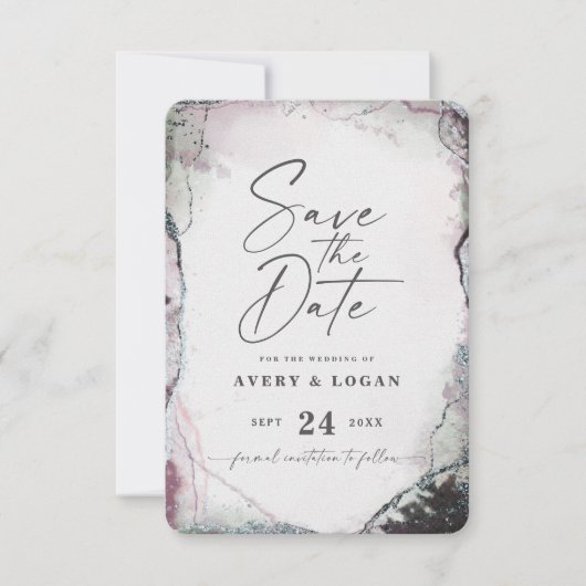 Save The Date Abstrait Ethereal Mauve Lilac Purple Mariage (Devant)