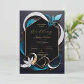 Save The Date Abstrait moderne élégant turquoise, blanc, mariage (Debout devant)