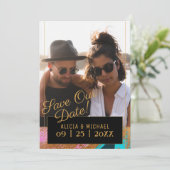 Save The Date Abstrait moderne peinture or script photo mariage (Debout devant)