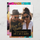 Save The Date Abstrait moderne peinture or script photo mariage (Devant / Derrière)