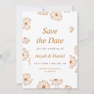 Save The Date Abstrait Retro Daisy Motif Floral Minimaliste