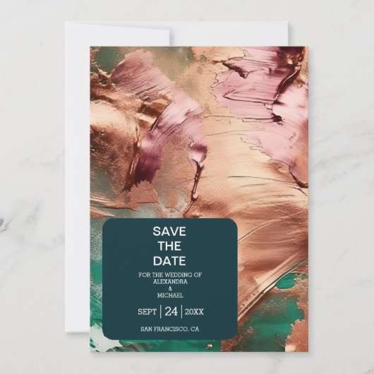 Save The Date Abstrait rose vert émeraude mariage or (Devant)