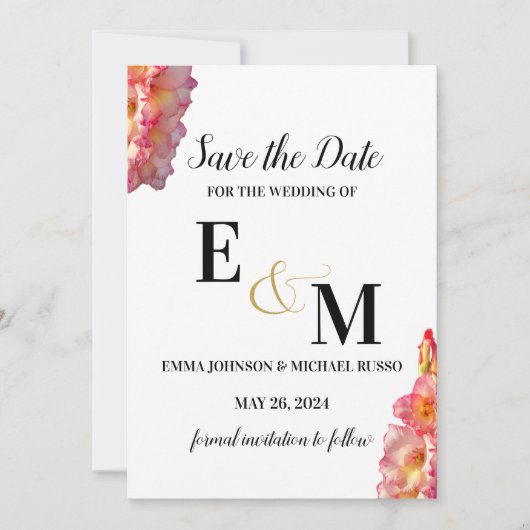 Save The Date Abstrait simple Gladiolus Lettres Mariage (Devant)