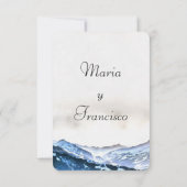 Save The Date Acuarela de Montaña Brumosa Azul Reserva la Fecha (Dos)