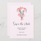 Save The Date Adorable Ballerina Elephant En Pointe (Devant / Derrière)