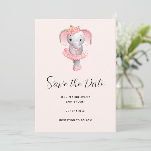 Save The Date Adorable Ballerina Elephant En Pointe (Debout devant)