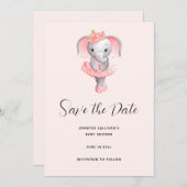 Save The Date Adorable Ballerina Elephant En Pointe (Devant / Derrière)