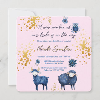 Save The Date Adorable Bois Animaux Rose & Marine Bleu Galaxie