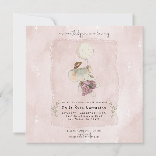 Save The Date Adorable Elephant Rustique Baby shower Boho (Devant)
