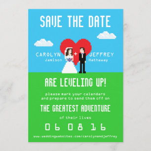 Save The Date Adorablement Nerdy 8-Bit Bride & Groom Enregistrer