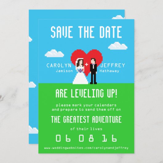Save The Date Adorablement Nerdy 8-Bit Bride & Groom Enregistrer (Devant / Derrière)