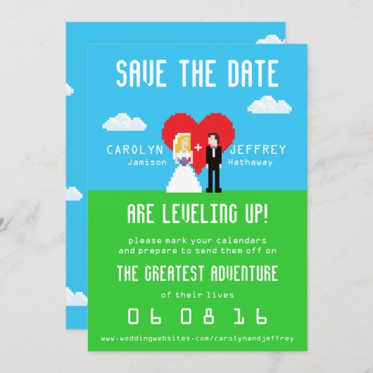 Save The Date Adorablement Nerdy 8-Bit Bride & Groom Enregistrer (Devant / Derrière)