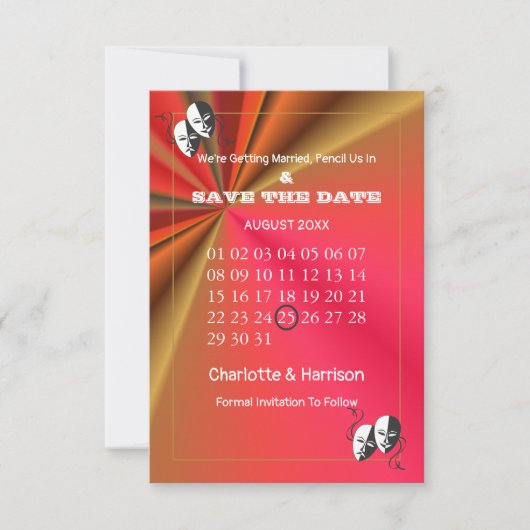 Save The Date Affiche de théâtre Mariage Theme Ticket (Devant)