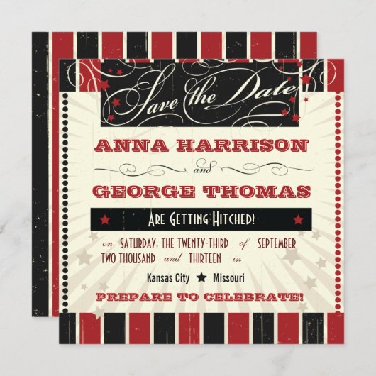Save The Date Affiche Rustique : Rouge & Noir Enregistrez la Dat (Devant / Derrière)